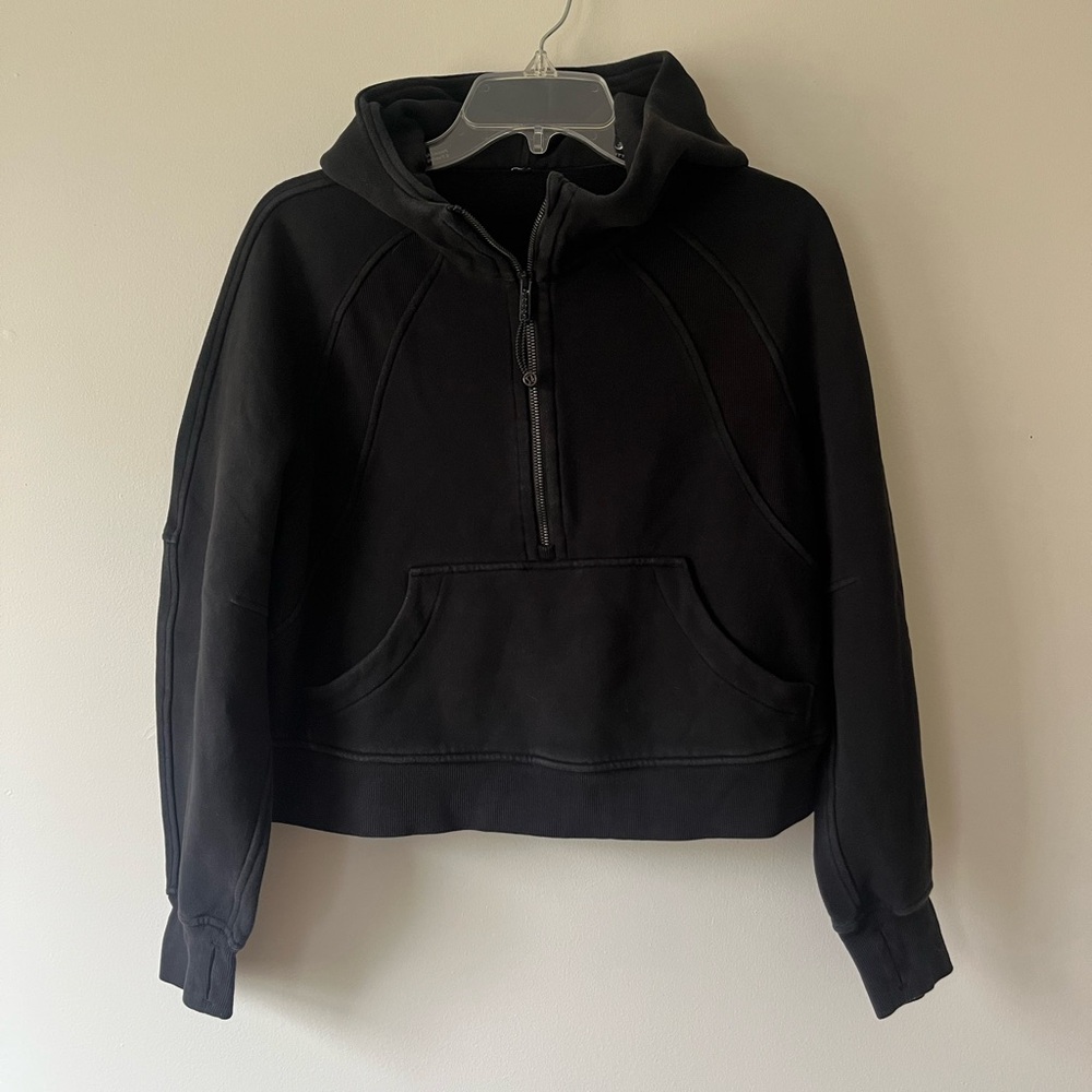 Lululemon 1/4 Zip Hoodie Sweatshirt Black Cropped